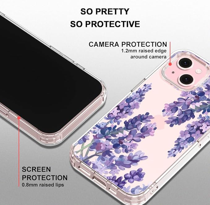 MOSNOVO Case for iPhone 15 Plus/iPhone 14 Plus, [Buffertech 6.6ft Military-Grade Drop Protection] [Anti Peel Off Tech] Clear TPU Bumper Phone Case Cover Design - Lavender