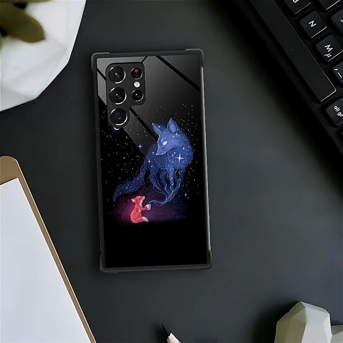 for Samsung Galaxy S22 Ultra Case, Galaxy Fox Wolf Pattern Graphic Design Girl Boy Soft Silicone Hard Acrylic Shock Protection for Samsung Galaxy S22 Ultra