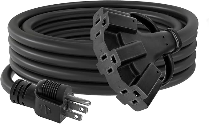 3FT 12/3 Outdoor Extension Cord with Multiple Outlets 12 Gauge 3 Outlet Heavy Duty Power Cord Splitter Flexible 3 Way Power Cable Waterproof 12AWG 15A 1875W SJTW,ETL Listed