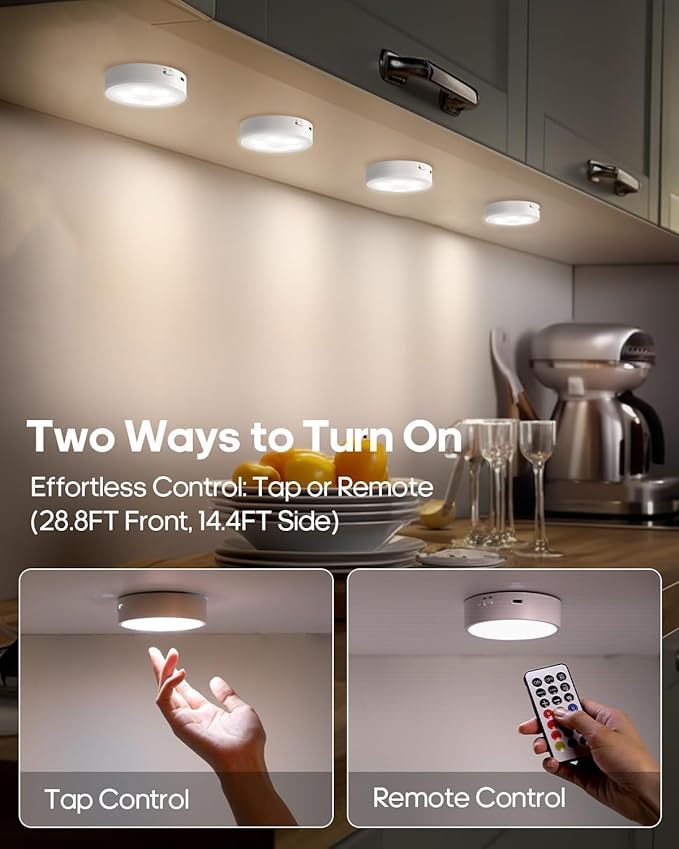 GOODEA.fun Puck Lights with Remote, 13 RGB Colors LED Under Cabinet Light, Rechargeable Battery Operated Under Cabinet Lighting Tap Lights, Stick on Lights with Dimmer and Timer（6 Pack）