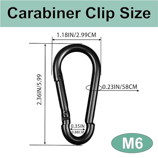 Black Carabiner, Heavy Duty Galvanized Steel Spring Snap Hook Carabiner Clips with 260LBS Holding Capacity, Ideal for Outdoor, Hammock, Swing and Travel (12PCS M6 2.4Inch)