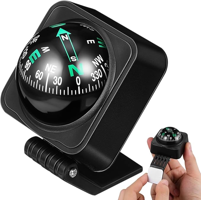 Cabilock Car Compass Dashboard Ball Portable Auto Direction Finder with Adjustable Dial Adhesive Mount for Outdoor Navigation in Cars and Suvs