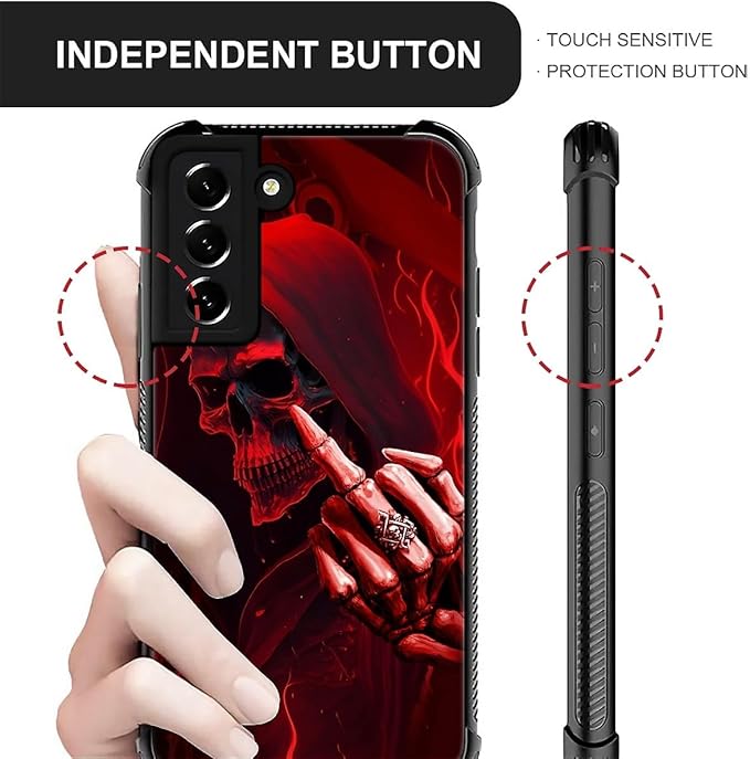 for Samsung Galaxy S21 Plus Case, Gestures Funny Skull Pattern Graphic Design Girl Boy Soft Silicone Hard Acrylic Shock Protection for Samsung Galaxy S21 Plus