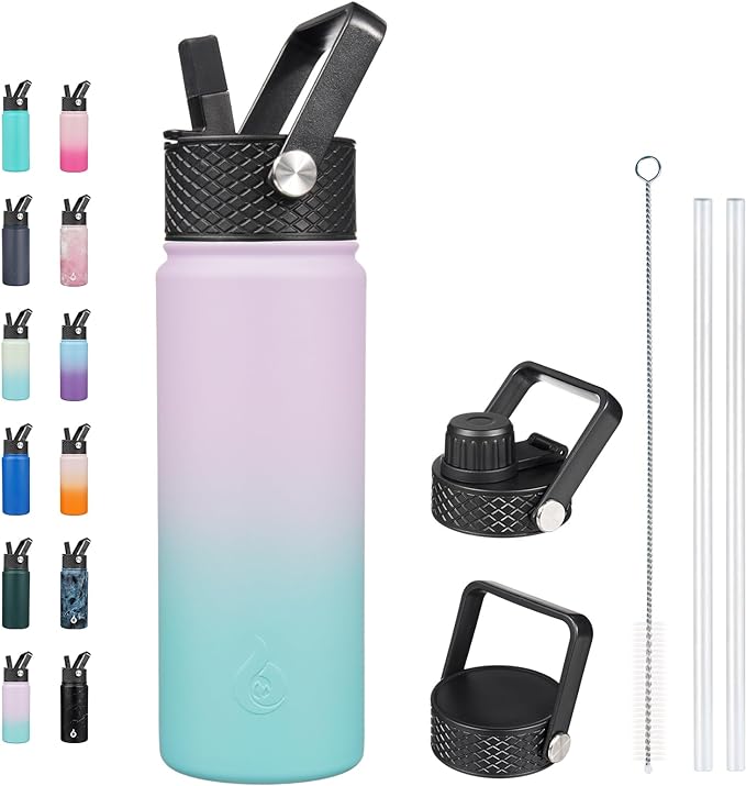 BJPKPK Insulated Water Bottles with Straw Lid, 22oz Cold & Hot Thermo, Stainless Steel Metal Water Bottle with 3 Lids, Reusable Thermo, Cups, Mugs for Daily Use-Lavender Green