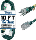 YOJOE Indoor Outdoor Extension Cord with Lighted End, 3 Prong 13A Weatherproof Power Cord, 16 Gauge Heavy Duty 10 ft Green Extension Cord for Garage, Garden and Home, 16/3 SJTW UL Listed
