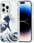 MOSNOVO Case for iPhone 14 Pro Max, [Buffertech 6.6ft Military-Grade Drop Protection] [Anti Peel Off Tech] Clear TPU Bumper Phone Case Cover Design - Great Wave