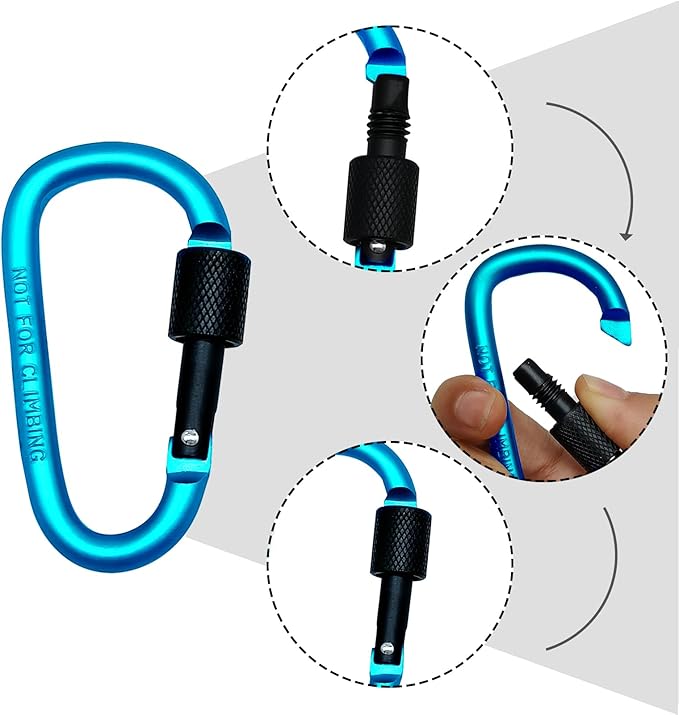 6 Pack Small Locking Carabiner, 3 Inch Aluminum D-Shape Snap Hook with Screw Gate for Hiking, Camping, Fishing&Backpack(Not for Climbing)