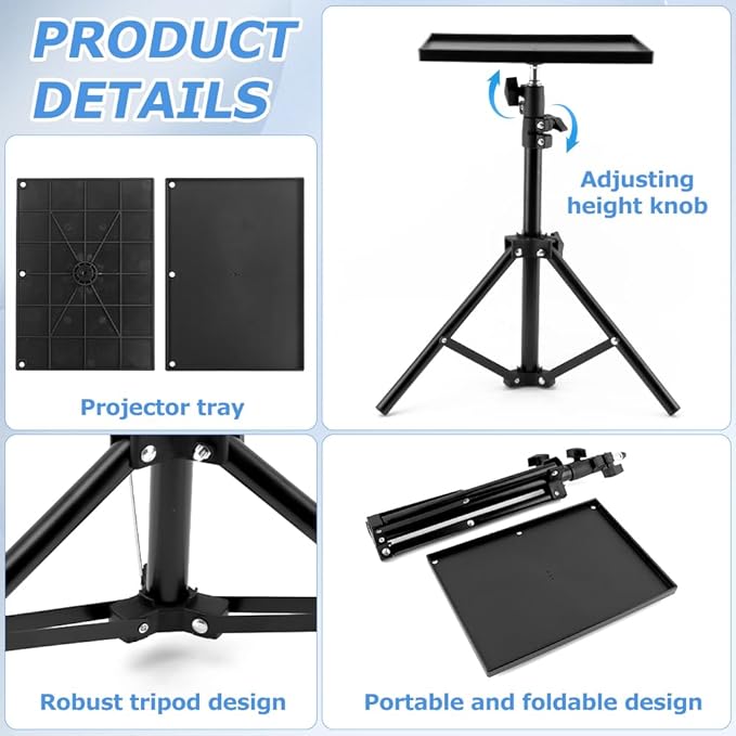 Projector Stand Tripod, 21'' to 44'' Height Adjustable Portable Laptop Tripod Stand, Multifunctional DJ Rack Stand Holder for Outdoor Office Home Stage Studio Holder(COLOR:Black)