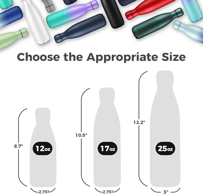 Volhoply 17oz Insulated Water Bottles MultiPack, BPA Free Water Bottle for Kids, Gym, Travel, Sports, Available in Packs of 1, 4, or 8（Black,4 Pack）