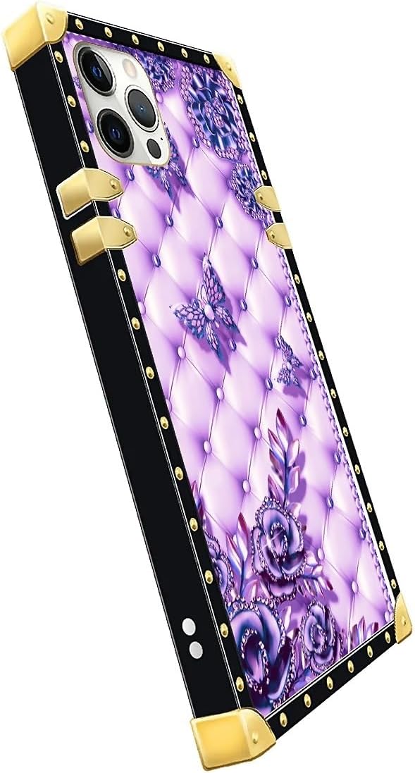 Compatible with iPhone 11 Pro Max Case, Purple Butterfly Flowers Leaf Luxury Golden Decoration for Girl Women Soft TPU Shockproof Protective Hard PC Back for iPhone 11 Pro Max