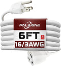 6ft White Outdoor Extension Cord Waterproof, UL Listed, 16/3 SJTW Heavy Duty 3 Prong, 16 Gauge 13A Power Cord Ideal for Indoor Outdoor Lights, Appliances, and Lawn