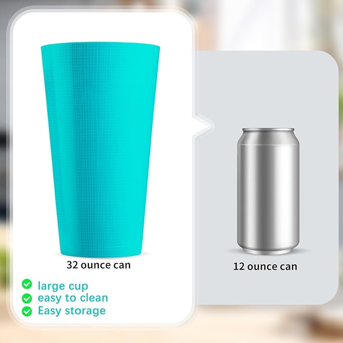Plastic Cups Large Tumblers 35-ounce Reusable Drinking Glasses set of 8-Multicolor Unbreakable Drinkware, BPA-free, Microwave Safe