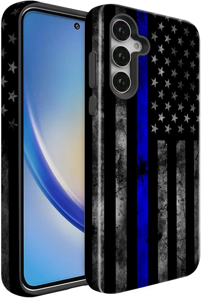 Compatible for Samsung Galaxy A16 5G Case, Dual Layer Heavy Duty 2 in 1 Shockproof Protective Phone Case,Blue Line American Police Flag