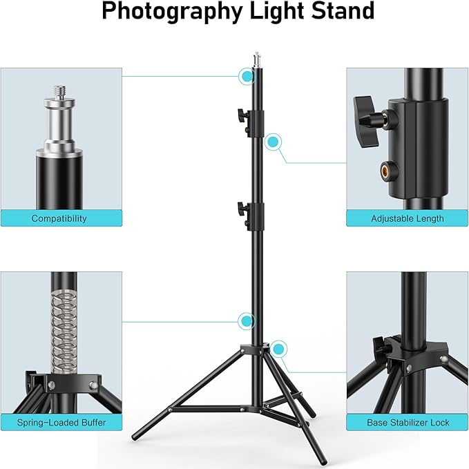 Photography Light Stand, 110"/9.2ft/280cm Portable Reverse Folding Tripod with Travel Bag Aluminum Heavy Duty for Camera,Video,Softboxes,Umbrell,Wedding Outdoor Video Shooting