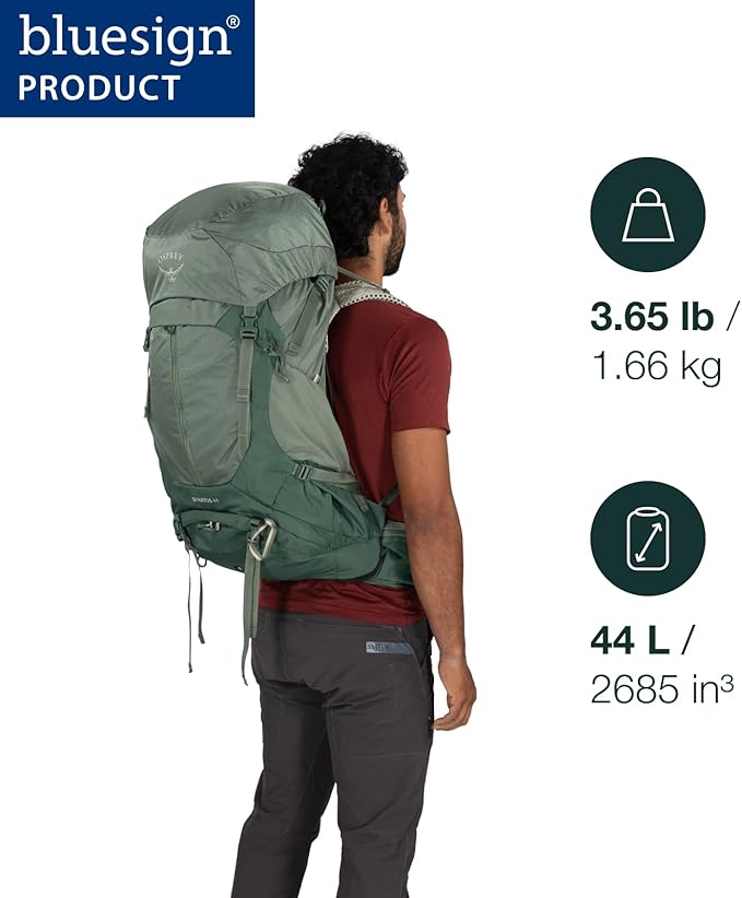 Osprey Stratos 44L Men's Hiking Backpack - Lightweight Backpacking Pack with Waterproof Raincover - Camping Bag, Raven Black