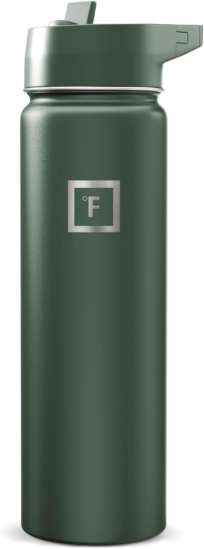 IRON °FLASK Camping & Hiking Hydration Flask with Straw, Wide Mouth Insulated Stainless Steel Sports Water Bottle - Dark Pine 24 oz - Straw (1 Lid)