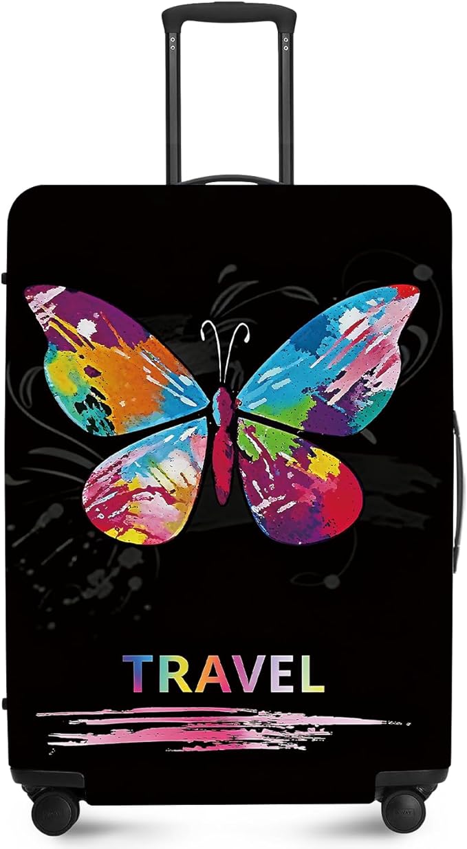 ANNA QUEEN Colorful Butterfly Travel Luggage Cover -Stretchable Airplane Suitcase Protector Sleeve,Universal Washable Fit for 20-26 Inch Checked Baggage,Water Resistant Durable Luggage Protector
