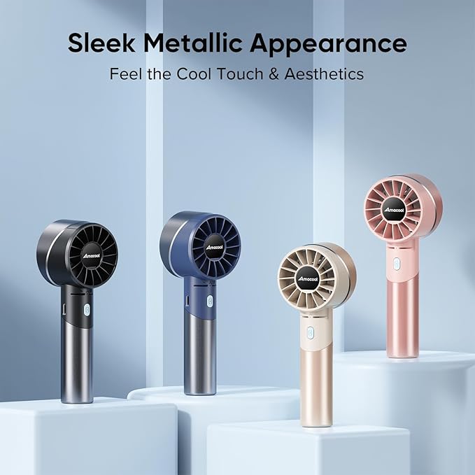 AMACOOL Portable Handheld Turbo Fan, Mothers Day Gifts for Mom Her Women Girl, Cool Metal Body, Rechargeable Battery Personal Fan, Mini Pocket Fans for Men Camping Outdoor Makeup Travel Essentials
