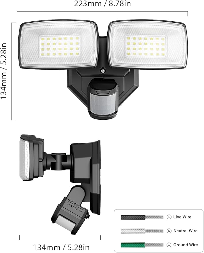 Onforu 32W 2 Head Motion Sensor Outdoor Lights, 3200LM 6500K LED Security Light Hardwired, Dusk to Dawn, Motion Detector Light for Outside, IP65 Waterproof Flood Lights for Garage, Yard(Black)