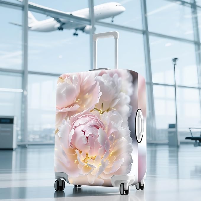 ANNA QUEEN Pink Peony Flower Luggage Cover,Stretchable Suitcase Protector Sleeve,Fit for 32-34 Inch Checked Baggage,Water Resistant & Durable Luggage Protector