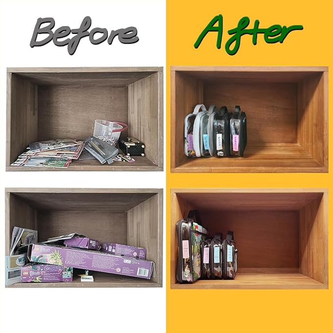 holay 4 Packs Large PVC Toy Storage Organizer with Zipper, Name Tag & Manual Pocket, Clear Durable Case for Blocks, Clay, Board Games, Travel (White, Large)
