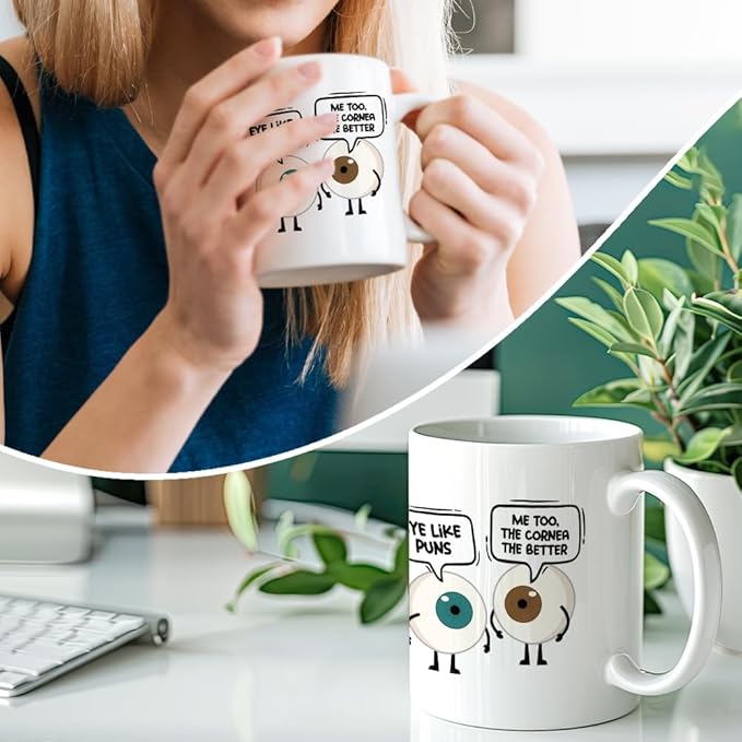 RZHV Eye Like Puns Me To The Cornea The Better 11 Oz Novelty Mug, Funny Coffee Mug for Eye Doctor, Office Thank You Gifts for Optometrist Eye Coworker, Office Gifts for Hosptial Colleague