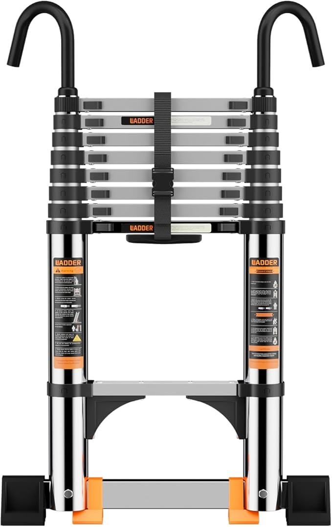 Telescoping Ladder,with Stable Hook and stabilizer barand,Extension Ladder, Heavy Duty 330lbs Max Capacity, Multi-Purpose Collapsible Ladder for RV or Outdoor Work(14.5FT/4.4M)
