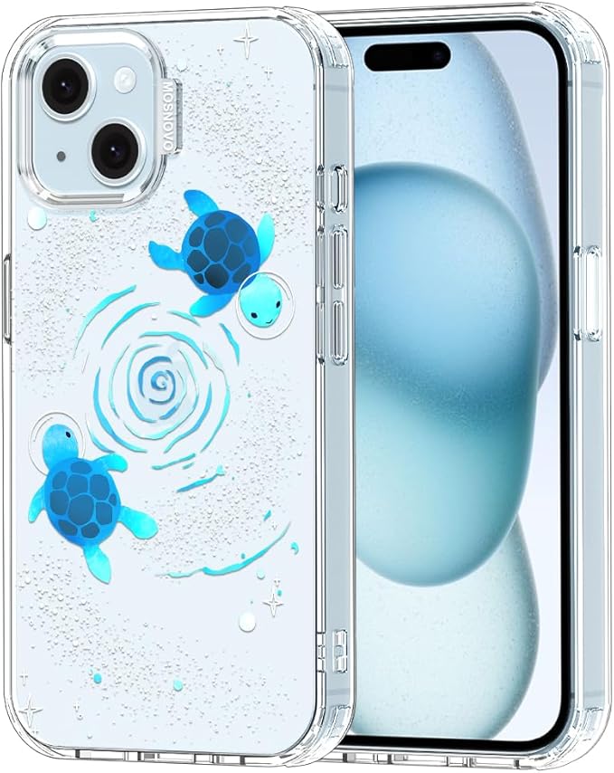 MOSNOVO Case for iPhone 15, [Buffertech 6.6ft Military-Grade Drop Protection] [Anti Peel Off Tech] Clear TPU Bumper Phone Case Cover Design - Space Turtle