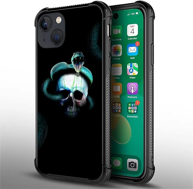 for iPhone 14 Plus Case, Skeleton Winding Snake Pattern Graphic Design Girl Boy Soft Silicone Hard Acrylic Shock Protection for iPhone 14 Plus
