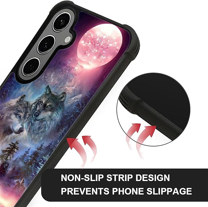 for Samsung Galaxy S24 S25 Plus Case, Star Two Wolfs Howling Pattern Graphic Design Girl Boy Soft Silicone Hard Acrylic Shock Protection for Samsung Galaxy S24 S25 Plus