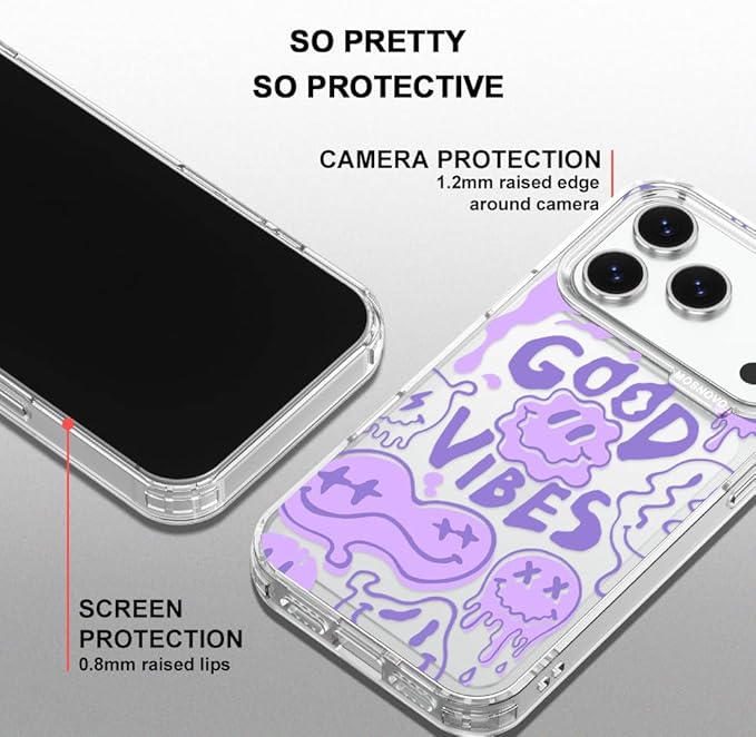 MOSNOVO for iPhone 17 Pro Case | Military Grade 6.6ft Drop Tested | Camera Control | Clear with Good Vibes Design