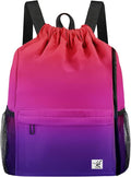 Drawstring Backpack with Mesh Pockets String Gym Bag Sackpack Sandproof Water Resistant Beach Backpack for Men Women