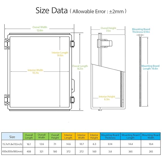 LeMotech Electrical Box, IP67 Waterproof Hinged Clear Cover Stainless Steel Latch Junction Box, ABS Plastic Electrical Enclosure with Mounting Plate,Wall Brackets, Cable Glands,15.7"x11.8"x7.0",Grey