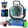 ADUST Camping Fan Battery Operated Powered Fan with LED Lantern Light 20000mAh Rechargeable Portable Oscillating, 360° Rotation Hanging Hook for Tents, Cordless USB Desk Fan(Blue)