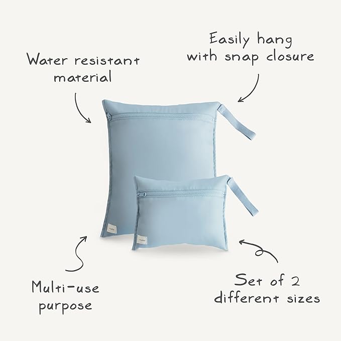 mushie Water Resistant Wet Bags | Large & Small Reusable Storage Bag for Baby Items and Travel | Zippered Pockets with Handle | Machine Washable, Set of 2 (Tradewinds)