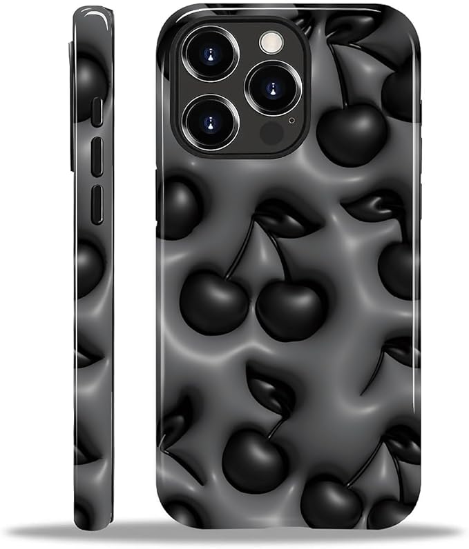for iPhone 11 Pro Max Case,HL2 Cute Cool Cherry Black Hybrid 2 Layer Hard Shell Silicone Protective Pattern Design Case