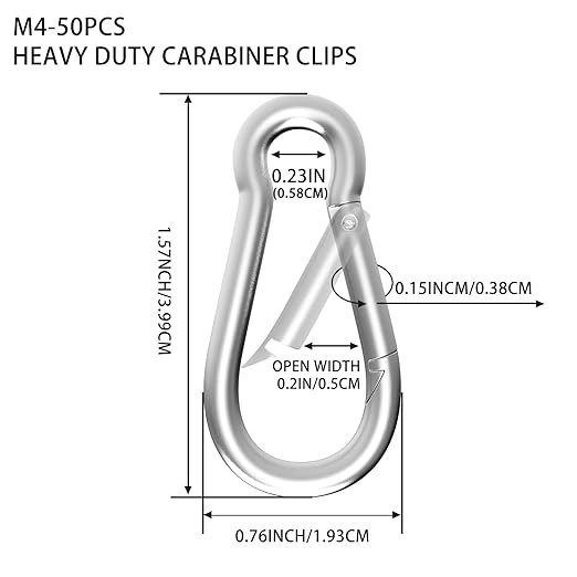 Carabiner, Heavy Duty Galvanized Steel Spring Snap Hook Carabiner Clips with 110LBS Holding Capacity, Ideal for Outdoor, Hammock, Swing and Travel (M4 1.6Inch, 50PCS)