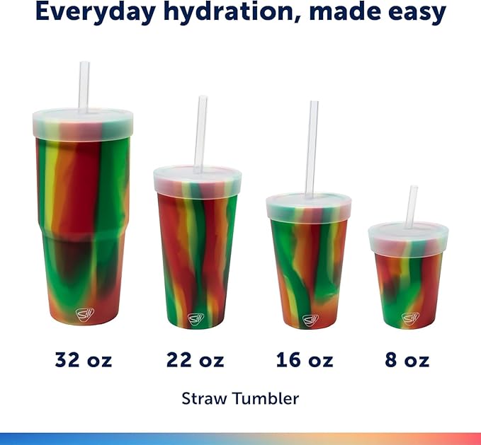 Silipint 32oz Silicone Straw Tumbler – BPA-Free, Non-Toxic, Unbreakable, Microwave, Dishwasher Safe – Perfect for Tea, Cold Water, Smoothies, Hibiscus - Pack of 2