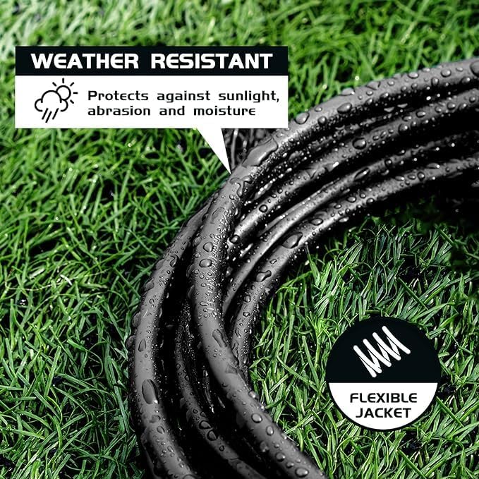 Extension Cord Weatherproof, UL Certified, 10 Gauge 3FT Black 3 Prong Heavy Duty, 10/3 SJTW 15A Power Cord for Lights, Appliances, Lawn