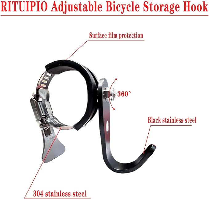 Adjustable Handlebar Hook Mount, Universal Pole Storage Hook, Black Metal Clamp Design (Single, 2pcs)