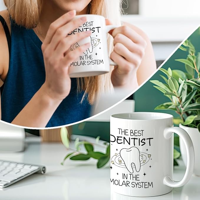 RZHV The Best Dentist, In The Molar System Funny Coffee Mug, Thank You Present for Dentists Nurses Dental Assistants Hygienist, Graduation Gifts for Dental School Students, National Dentists Day Gifts