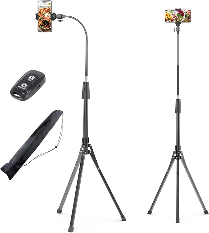 UBeesize 92’’ Cell Phone Tripod Stand with 16.5’’ Gooseneck and Remote, Overhead Tripod with Adjustable 360°Ball Head & Phone Holder for iPhone17 Pro Max/Pro/Plus/ /16/15/14/13, Android Cell Phone