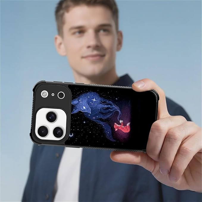 for iPhone 17 Pro Case,for MagSafe Graphic Design for Girl Boy Soft Silicone Hard Acrylic Shock Protection Designed for iPhone 17 Pro Galaxy Fox Wolf Pattern