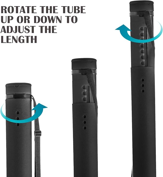 JJRING Black Poster Tube, 25" to 40" Extendable Poster Storage Holder Tube with Carrying Strap, Poster Carrying Case for Blueprints, Scrolls, Maps and Architect Papers