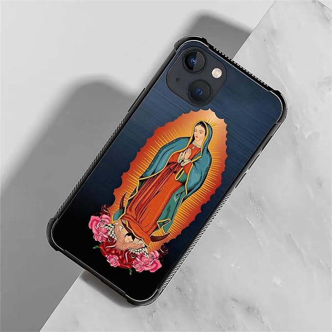 for iPhone 13 Mini Case, Red Virgen Guadalupe Pattern Made of Soft Silicone Hard Acrylic Shock Protection for iPhone 13 Mini