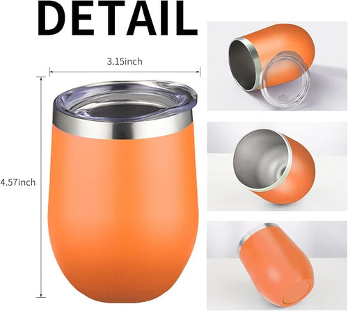 12oz/4 Pack Wine Tumbler Glasses with Lid Stemless Double Wall Vacuum Stainless Steel Travel Tumbler Keeping Cold & Hot for Wine,Coffee,Cocktails,Christmas Drinks-Family and Gifts(Multi color-8)