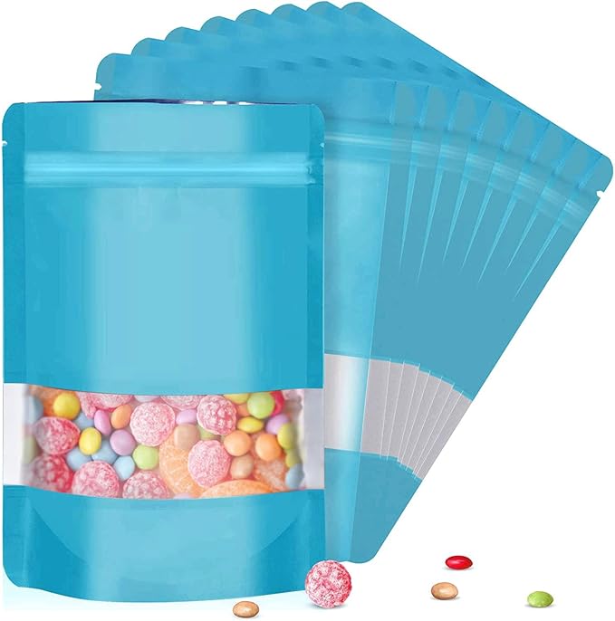 7.1"x10.2" 1 Quart 120pcs Mylar Bags for Food Storage,Smell Proof Bag with Matte Window Resealable Food Storage Bags for Small Business, Stand-up Foil Pouch Packaging Freeze Dried Candy Bag(Blue)