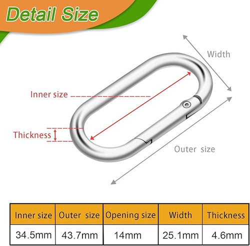 10Pack Large Oval Carabiner, Metal Spring Keyring Clips for Paracord Keychain Lanyard, Car Key Rings, Dog Tag Clip, Pets Collar Buckles, Purse Keychain Replacement (Silver)