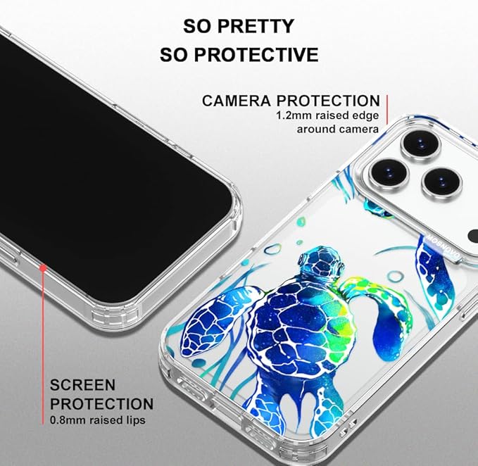 MOSNOVO for iPhone 17 Pro Case | Military Grade 6.6ft Drop Tested | Camera Control | Clear with Sea Turtles Design