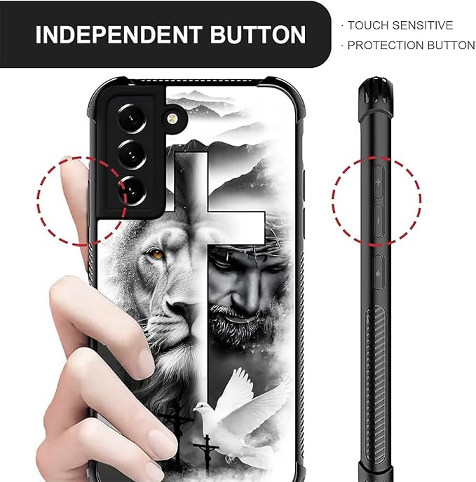 for Samsung Galaxy S21 Plus Case, Lion Cross Jesus Christ Dove Pattern Graphic Design Girl Boy Soft Silicone Hard Acrylic Shock Protection for Samsung Galaxy S21 Plus